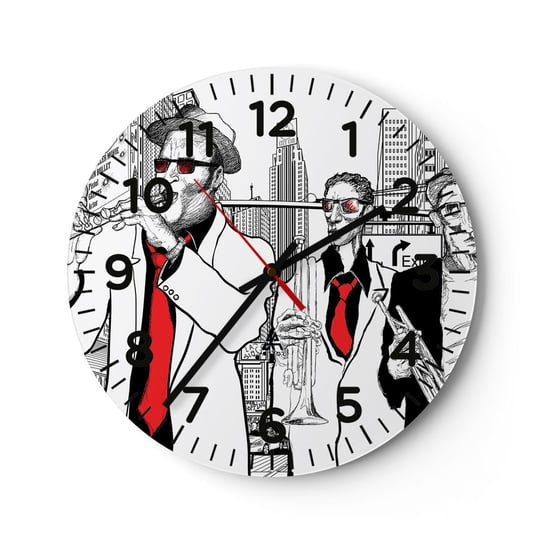 Zegar ścienny - Miejska rapsodia w czerni i czerwieni - 30x30cm - Nowy Jork Jazz Muzyka - Okrągły zegar ścienny - Nowoczeny Stylowy Zegar do salonu do kuchni - Cichy i Modny zegar ARTTOR