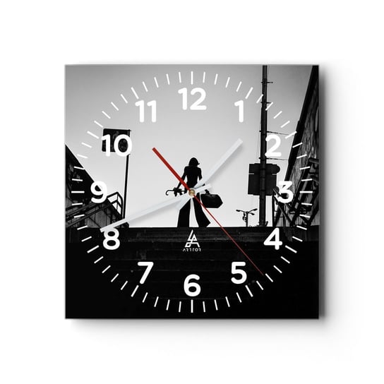 Zegar ścienny - Miejska wędrówka - 30x30cm - Miasto Kobieta Modelka - Kwadratowy zegar ścienny - Nowoczeny Stylowy Zegar do salonu do kuchni - Cichy i Modny zegar ARTTOR