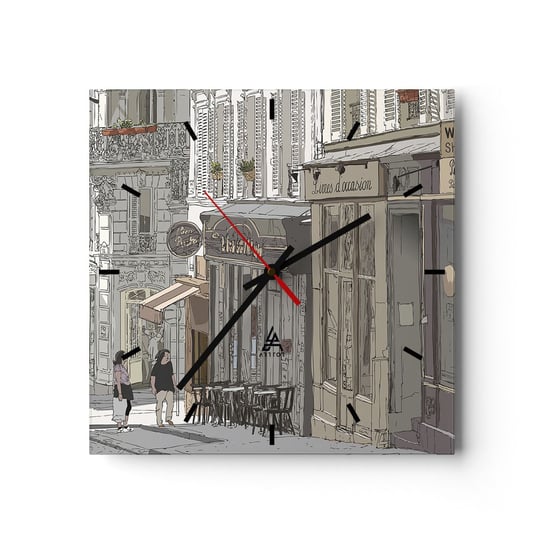 Zegar ścienny - Miejskie radości - 30x30cm - Architektura Miasto Paryż - Kwadratowy zegar na szkle - Nowoczeny Stylowy Zegar do salonu do kuchni - Cichy i Modny zegar ARTTOR