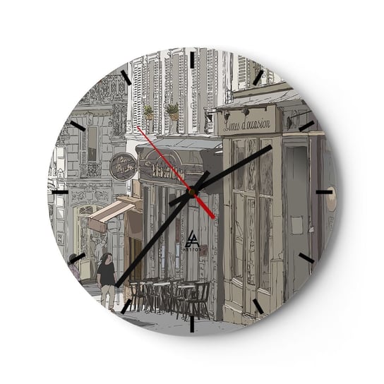 Zegar ścienny - Miejskie radości - 30x30cm - Architektura Miasto Paryż - Okrągły zegar na szkle - Nowoczeny Stylowy Zegar do salonu do kuchni - Cichy i Modny zegar ARTTOR
