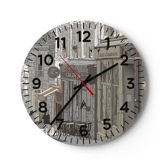Zegar ścienny - Miejskie radości - 40x40cm - Architektura Miasto Paryż - Okrągły zegar szklany - Nowoczeny Stylowy Zegar do salonu do kuchni - Cichy i Modny zegar ARTTOR