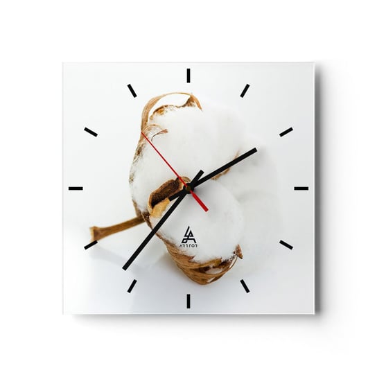 Zegar ścienny - Miękka z natury - 30x30cm - Bawełna Minimalistyczny Kwiat - Kwadratowy zegar na szkle - Nowoczeny Stylowy Zegar do salonu do kuchni - Cichy i Modny zegar ARTTOR