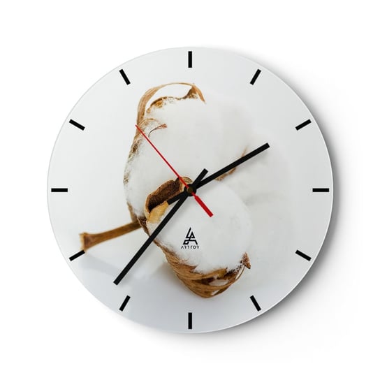 Zegar ścienny - Miękka z natury - 30x30cm - Bawełna Minimalistyczny Kwiat - Okrągły zegar na szkle - Nowoczeny Stylowy Zegar do salonu do kuchni - Cichy i Modny zegar ARTTOR