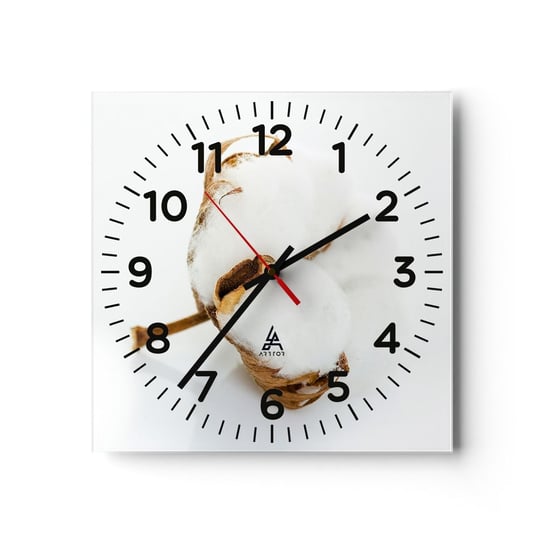 Zegar ścienny - Miękka z natury - 40x40cm - Bawełna Minimalistyczny Kwiat - Kwadratowy zegar szklany - Nowoczeny Stylowy Zegar do salonu do kuchni - Cichy i Modny zegar ARTTOR