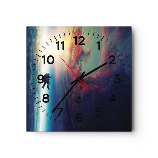 Zegar ścienny - Mierzyć się ze wszechświatem - 30x30cm - Abstrakcja Astronauta Kosmos - Kwadratowy zegar ścienny - Nowoczeny Stylowy Zegar do salonu do kuchni - Cichy i Modny zegar ARTTOR