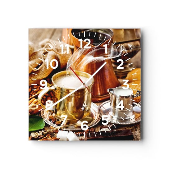 Zegar ścienny - Miłego dnia! - 40x40cm - Kawa Gastronomia Kuchnia - Kwadratowy zegar szklany - Nowoczeny Stylowy Zegar do salonu do kuchni - Cichy i Modny zegar ARTTOR