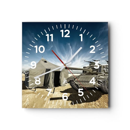Zegar ścienny - Militarny sen - 30x30cm - Militaria Wojsko Czołg - Kwadratowy zegar ścienny - Nowoczeny Stylowy Zegar do salonu do kuchni - Cichy i Modny zegar ARTTOR