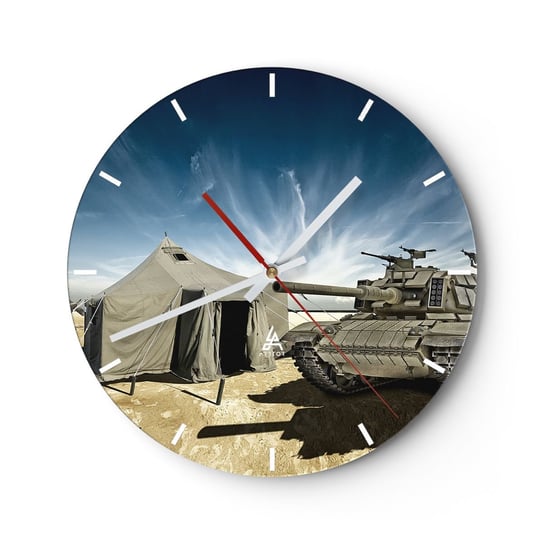 Zegar ścienny - Militarny sen - 30x30cm - Militaria Wojsko Czołg - Okrągły zegar na szkle - Nowoczeny Stylowy Zegar do salonu do kuchni - Cichy i Modny zegar ARTTOR