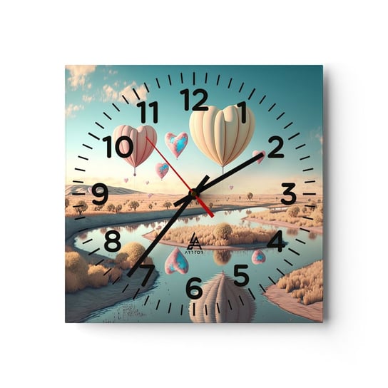 Zegar ścienny - Miłość pozwala wznieść się - 40x40cm - Balony Pastelowe Cukierkowe - Kwadratowy zegar szklany - Nowoczeny Stylowy Zegar do salonu do kuchni - Cichy i Modny zegar ARTTOR
