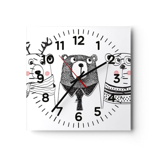 Zegar ścienny - Miś, misiaczek i misio - 30x30cm - Dla Dzieci Niedźwiedź Ilustracja - Kwadratowy zegar ścienny - Nowoczeny Stylowy Zegar do salonu do kuchni - Cichy i Modny zegar ARTTOR