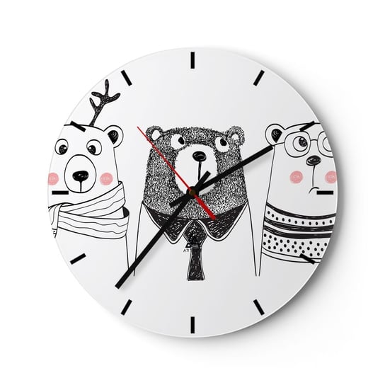 Zegar ścienny - Miś, misiaczek i misio - 30x30cm - Dla Dzieci Niedźwiedź Ilustracja - Okrągły zegar na szkle - Nowoczeny Stylowy Zegar do salonu do kuchni - Cichy i Modny zegar ARTTOR