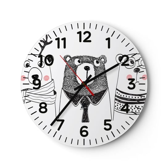 Zegar ścienny - Miś, misiaczek i misio - 30x30cm - Dla Dzieci Niedźwiedź Ilustracja - Okrągły zegar ścienny - Nowoczeny Stylowy Zegar do salonu do kuchni - Cichy i Modny zegar ARTTOR