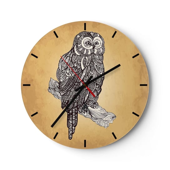 Zegar ścienny - Misterne ornamenty mądrości - 30x30cm - Sowa Ptak Zwierzę - Okrągły zegar na szkle - Nowoczeny Stylowy Zegar do salonu do kuchni - Cichy i Modny zegar ARTTOR