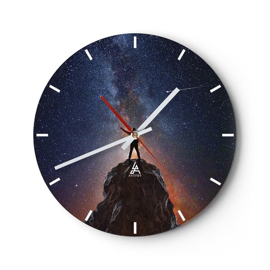Zegar ścienny - Moc jest ze mną! - 30x30cm - Abstrakcja Kosmos Człowiek - Okrągły zegar na szkle - Nowoczeny Stylowy Zegar do salonu do kuchni - Cichy i Modny zegar ARTTOR