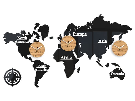 Zegar ścienny MODERN CLOCK Mapa 3 strefy, czarno-brązowy, 56x100 cm Modern Clock