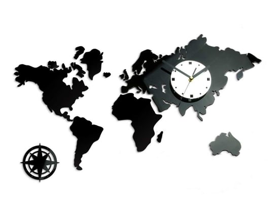 Zegar ścienny MODERN CLOCK World Black&Mirror, czarny, 42x70 cm Modern Clock