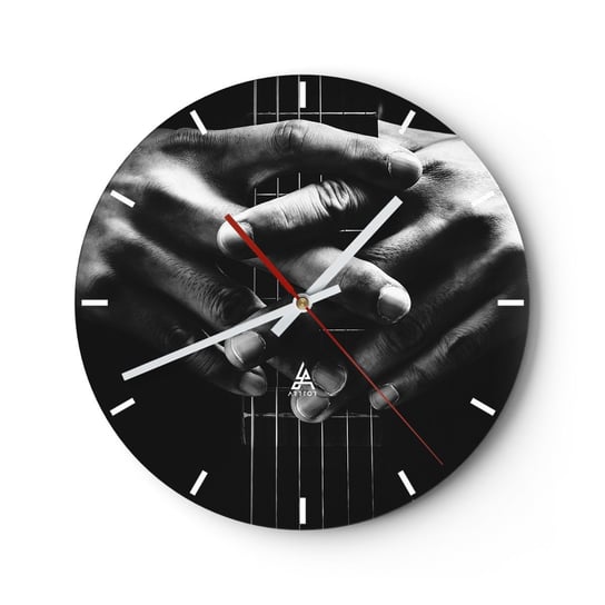 Zegar ścienny - Modlitwa artysty - 30x30cm - Gitarzysta Muzyk Gitara - Okrągły zegar na szkle - Nowoczeny Stylowy Zegar do salonu do kuchni - Cichy i Modny zegar ARTTOR
