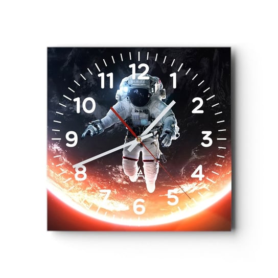 Zegar ścienny - Mogę zostać jeszcze chwilę? - 30x30cm - Astronauta Kosmos Kosmonauta - Kwadratowy zegar ścienny - Nowoczeny Stylowy Zegar do salonu do kuchni - Cichy i Modny zegar ARTTOR