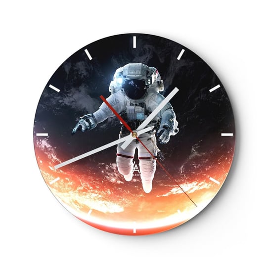 Zegar ścienny - Mogę zostać jeszcze chwilę? - 40x40cm - Astronauta Kosmos Kosmonauta - Okrągły zegar ścienny - Nowoczeny Stylowy Zegar do salonu do kuchni - Cichy i Modny zegar ARTTOR
