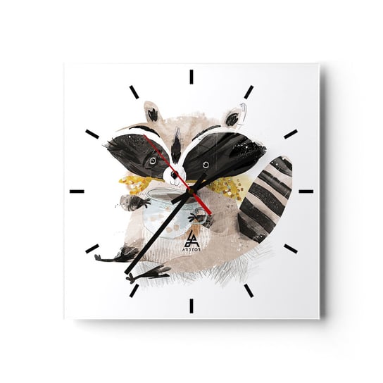 Zegar ścienny - Mój przyjaciel szop - 30x30cm - Dla Dzieci Szop Pracz Grafika - Kwadratowy zegar na szkle - Nowoczeny Stylowy Zegar do salonu do kuchni - Cichy i Modny zegar ARTTOR