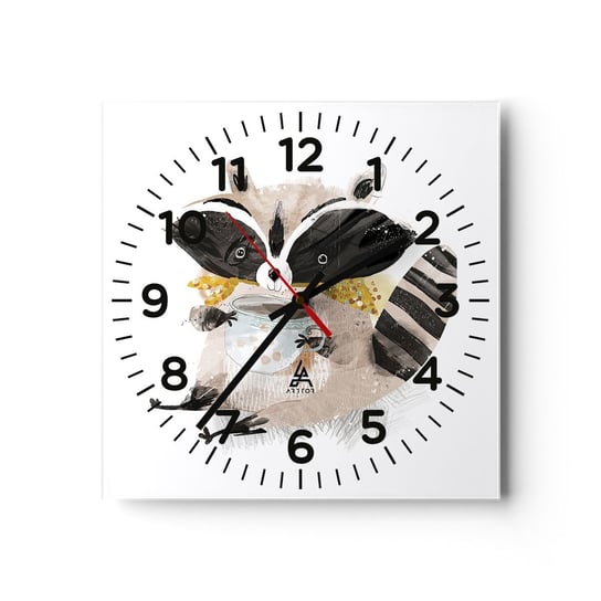 Zegar ścienny - Mój przyjaciel szop - 40x40cm - Dla Dzieci Szop Pracz Grafika - Kwadratowy zegar szklany - Nowoczeny Stylowy Zegar do salonu do kuchni - Cichy i Modny zegar ARTTOR