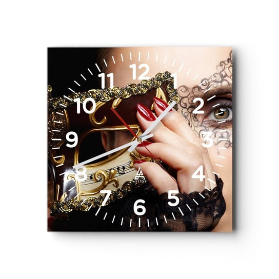 Zegar ścienny - Mój świat jest barokowy - 30x30cm - Kobieta Maska Wenecka Bal - Kwadratowy zegar ścienny - Nowoczeny Stylowy Zegar do salonu do kuchni - Cichy i Modny zegar ARTTOR