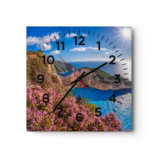 Zegar ścienny - Moje wielkie greckie wakacje - 30x30cm - Krajobraz Morze Grecja - Kwadratowy zegar ścienny - Nowoczeny Stylowy Zegar do salonu do kuchni - Cichy i Modny zegar ARTTOR