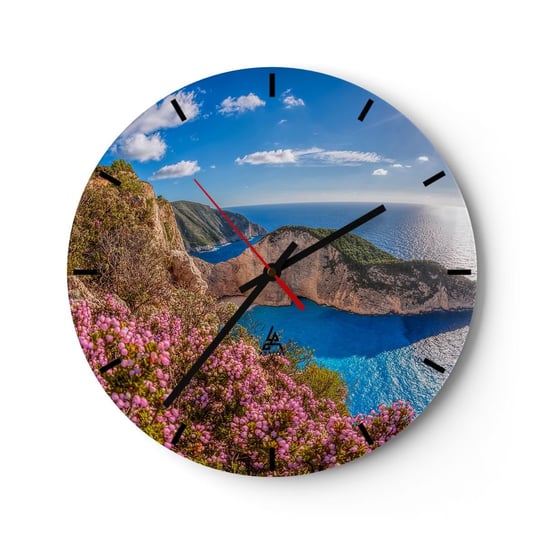 Zegar ścienny - Moje wielkie greckie wakacje - 40x40cm - Krajobraz Morze Grecja - Okrągły zegar ścienny - Nowoczeny Stylowy Zegar do salonu do kuchni - Cichy i Modny zegar ARTTOR