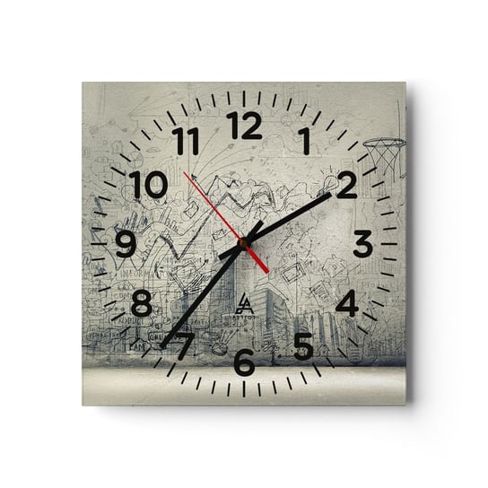 Zegar ścienny - Moje wspaniałe miejskie życie - 40x40cm - Graffiti Sztuka Grafika - Kwadratowy zegar szklany - Nowoczeny Stylowy Zegar do salonu do kuchni - Cichy i Modny zegar ARTTOR