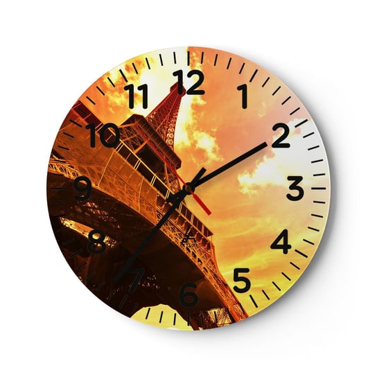Zegar ścienny - Monumentalna, bo pozłacana słońcem - 30x30cm - Miasto Paryż Wieża Eiffla - Okrągły zegar ścienny - Nowoczeny Stylowy Zegar do salonu do kuchni - Cichy i Modny zegar ARTTOR
