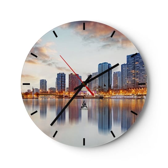 Zegar ścienny - Monumentalny spokój Paryża - 30x30cm - Miasto Paryż Wieża Eiffla - Okrągły zegar na szkle - Nowoczeny Stylowy Zegar do salonu do kuchni - Cichy i Modny zegar ARTTOR