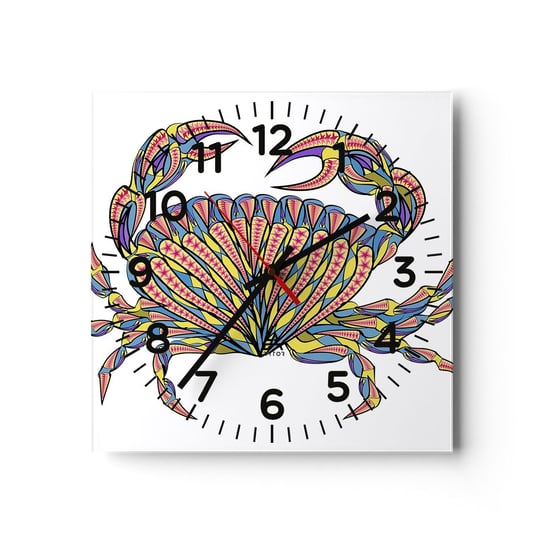 Zegar ścienny - Morska biżuteria - 30x30cm - Krab Dla Dzieci Grafika - Kwadratowy zegar ścienny - Nowoczeny Stylowy Zegar do salonu do kuchni - Cichy i Modny zegar ARTTOR