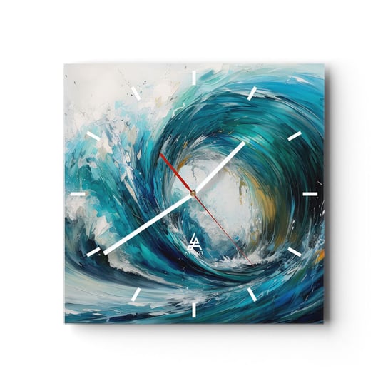 Zegar ścienny - Morski portal - 30x30cm - Ocean Fala Sztuka - Kwadratowy zegar na szkle - Nowoczeny Stylowy Zegar do salonu do kuchni - Cichy i Modny zegar ARTTOR