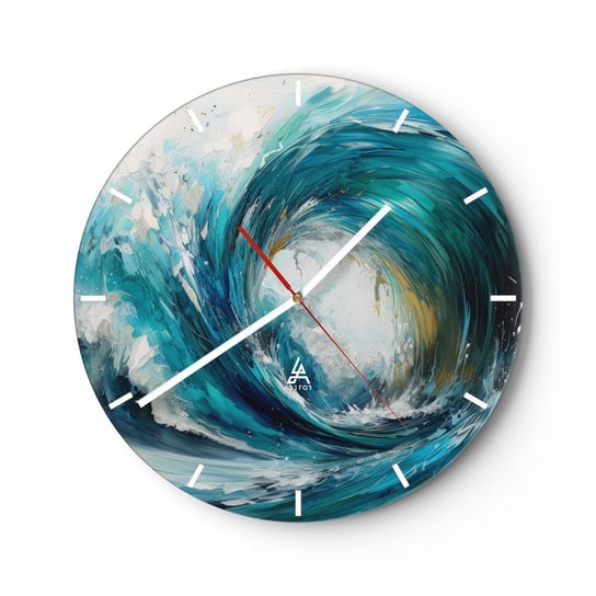 Zegar ścienny - Morski portal - 30x30cm - Ocean Fala Sztuka - Okrągły zegar na szkle - Nowoczeny Stylowy Zegar do salonu do kuchni - Cichy i Modny zegar ARTTOR