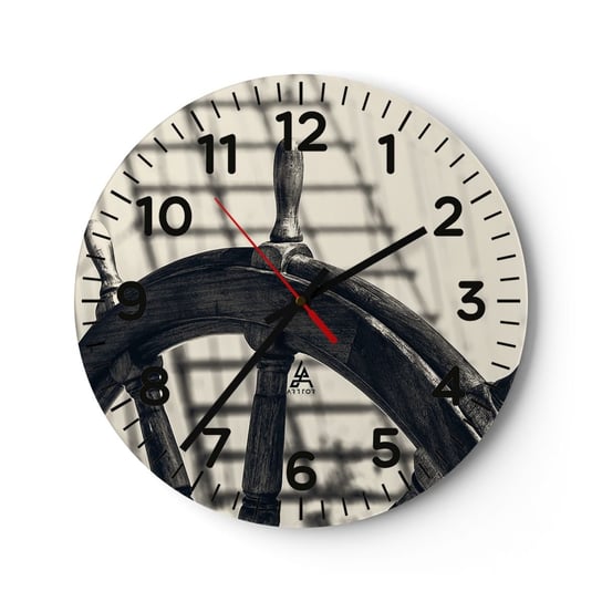 Zegar ścienny - Morskie opowieści - 30x30cm - Marynistyczne Żeglarstwo Koło Sterowe - Okrągły zegar ścienny - Nowoczeny Stylowy Zegar do salonu do kuchni - Cichy i Modny zegar ARTTOR