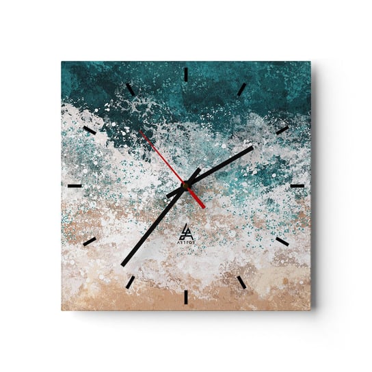 Zegar ścienny - Morskie opowieści - 30x30cm - Woda Plaża Morze - Kwadratowy zegar na szkle - Nowoczeny Stylowy Zegar do salonu do kuchni - Cichy i Modny zegar ARTTOR