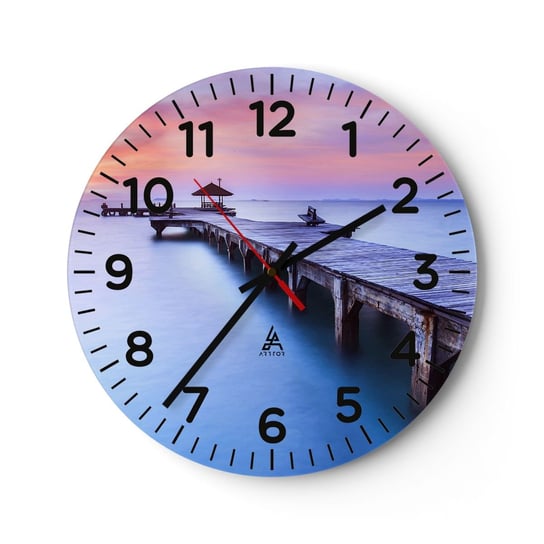 Zegar ścienny - Morze spokoju aż po horyzont - 30x30cm - Krajobraz Morze Pomost - Okrągły zegar ścienny - Nowoczeny Stylowy Zegar do salonu do kuchni - Cichy i Modny zegar ARTTOR