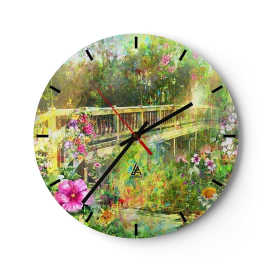 Zegar ścienny - Mostek wiosennych westchnień - 40x40cm - Krajobraz Kwiaty Ogród - Okrągły zegar ścienny - Nowoczeny Stylowy Zegar do salonu do kuchni - Cichy i Modny zegar ARTTOR