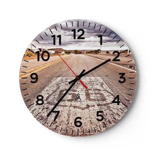 Zegar ścienny - Mother Road - amerykańska legenda - 30x30cm - Droga 66 Usa California - Okrągły zegar ścienny - Nowoczeny Stylowy Zegar do salonu do kuchni - Cichy i Modny zegar ARTTOR