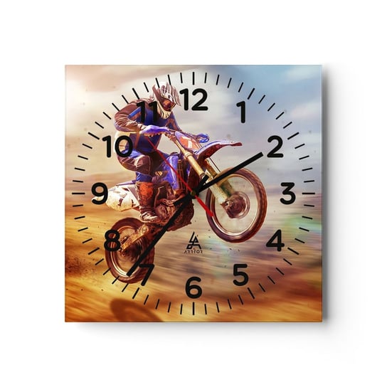 Zegar ścienny - Motocyklowy zawrót głowy - 30x30cm - Motocross Sport Motocyklista - Kwadratowy zegar ścienny - Nowoczeny Stylowy Zegar do salonu do kuchni - Cichy i Modny zegar ARTTOR