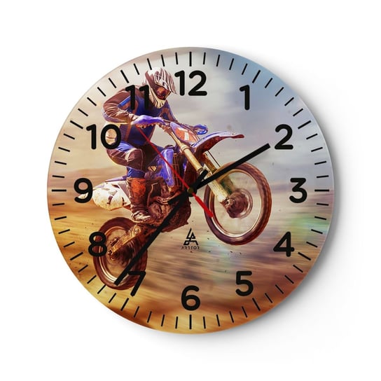 Zegar ścienny - Motocyklowy zawrót głowy - 40x40cm - Motocross Sport Motocyklista - Okrągły zegar szklany - Nowoczeny Stylowy Zegar do salonu do kuchni - Cichy i Modny zegar ARTTOR