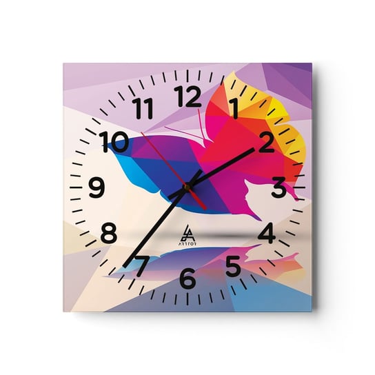 Zegar ścienny - Motyla tęcza - 30x30cm - Owady Motyl Figura Geometryczna - Kwadratowy zegar ścienny - Nowoczeny Stylowy Zegar do salonu do kuchni - Cichy i Modny zegar ARTTOR