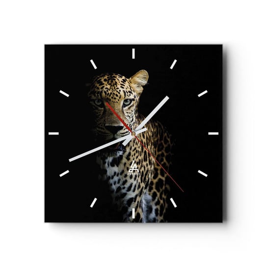 Zegar ścienny - Mroczne piękno - 30x30cm - Zwierzęta Lampart Dziki Kot - Kwadratowy zegar na szkle - Nowoczeny Stylowy Zegar do salonu do kuchni - Cichy i Modny zegar ARTTOR