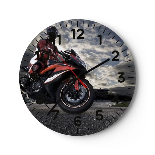 Zegar ścienny - Mroczny jeździec - 40x40cm - Motoryzacja Motocykl Wyścig - Okrągły zegar szklany - Nowoczeny Stylowy Zegar do salonu do kuchni - Cichy i Modny zegar ARTTOR