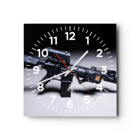 Zegar ścienny - Mroczny rycerz - 30x30cm - Militaria Karabin Broń - Kwadratowy zegar ścienny - Nowoczeny Stylowy Zegar do salonu do kuchni - Cichy i Modny zegar ARTTOR