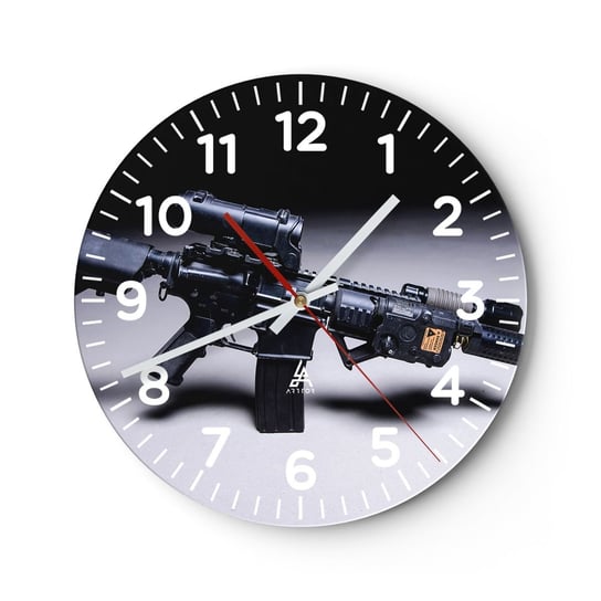 Zegar ścienny - Mroczny rycerz - 30x30cm - Militaria Karabin Broń - Okrągły zegar ścienny - Nowoczeny Stylowy Zegar do salonu do kuchni - Cichy i Modny zegar ARTTOR