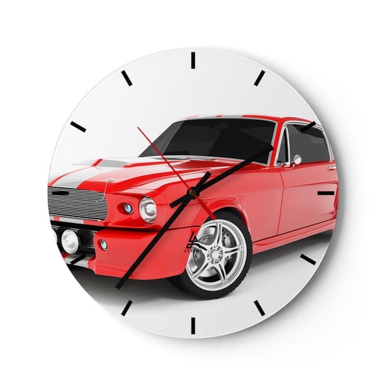 Zegar ścienny - Mustang prędki jak wiatr - 30x30cm - Motoryzacja Samochód Vintage Samochód Mustang 1967 - Okrągły zegar na szkle - Nowoczeny Stylowy Zegar do salonu do kuchni - Cichy i Modny zegar ARTTOR