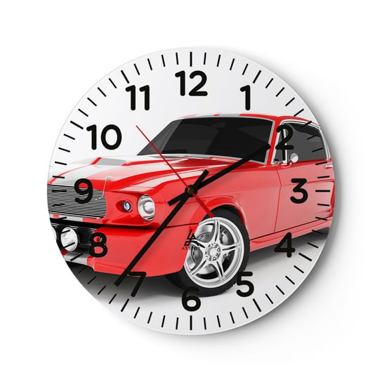 Zegar ścienny - Mustang prędki jak wiatr - 40x40cm - Motoryzacja Samochód Vintage Samochód Mustang 1967 - Okrągły zegar szklany - Nowoczeny Stylowy Zegar do salonu do kuchni - Cichy i Modny zegar ARTTOR