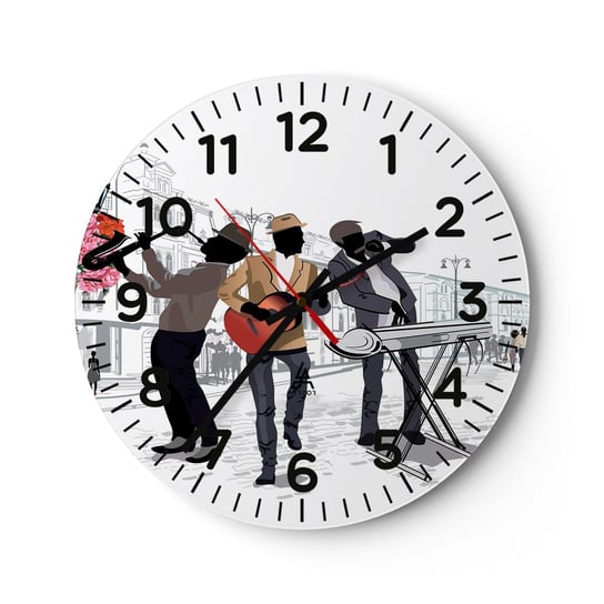 Zegar ścienny - Muzyka ulicy - 30x30cm - Muzyka Gitara Zespół Muzyczny - Okrągły zegar ścienny - Nowoczeny Stylowy Zegar do salonu do kuchni - Cichy i Modny zegar ARTTOR