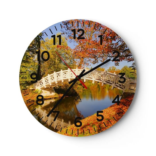 Zegar ścienny - Na białym mostku westchnień - 30x30cm - Krajobraz Park Drewniany Most - Okrągły zegar ścienny - Nowoczeny Stylowy Zegar do salonu do kuchni - Cichy i Modny zegar ARTTOR